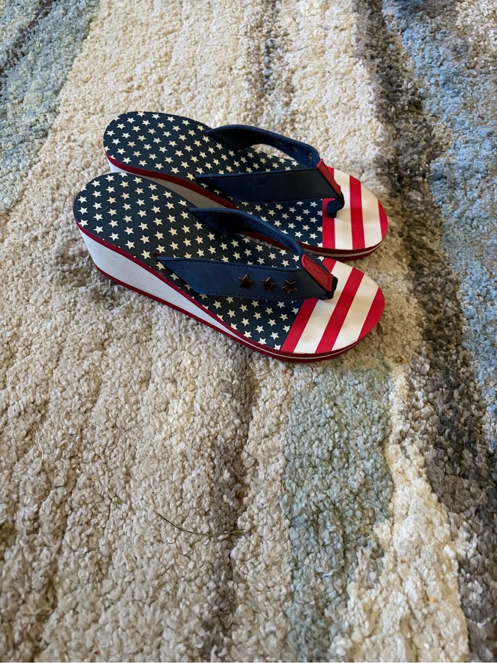 Patriotic Star & Stripe wedge Flip Flops - Navy/Red/White